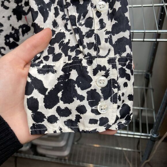 J‎ Crew Women's Black Snow Leopard Boy Shirt Size 10 Classic Cut Animal Print - Picture 13 of 15